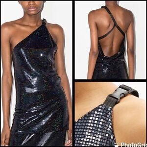 NEW Dodo Bar Or Vika Buckled Sequin Embellished Top One Shoulder Black Size 10